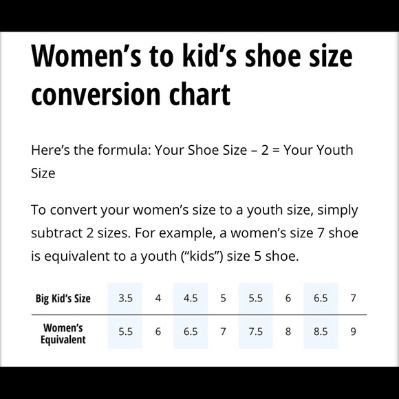 Other - Women’s to kids (youth) conversion chart.